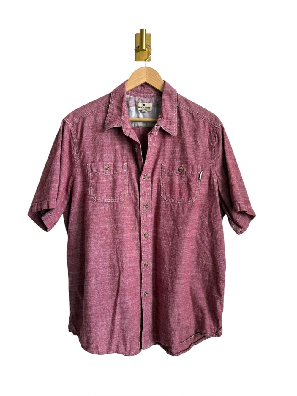 Woolrich Men's Red Chambray Short Sleeve Button Down Shirt Cotton XL Utility